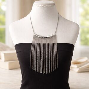 Silver Fringe Statement Necklace - Women Jewelry